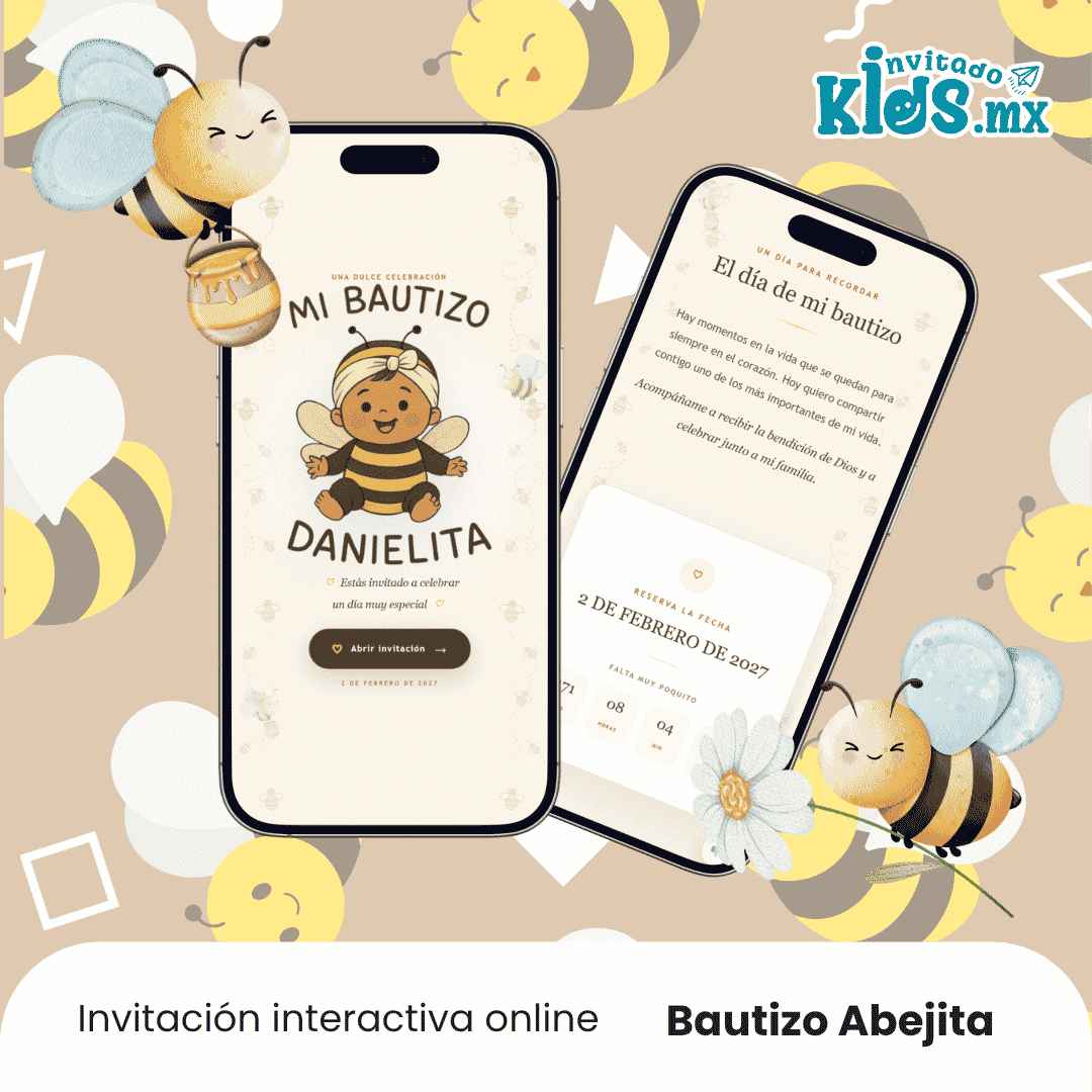 Invitación digital Bautizo Abejita