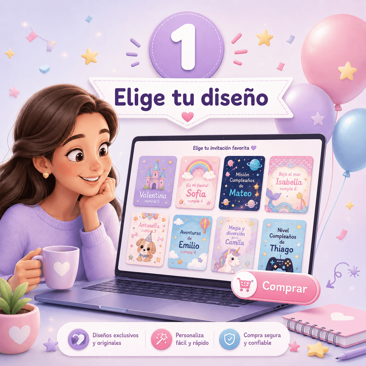 Elige tu diseño favorito de Invitado Kids